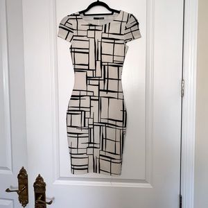 Lulus black and white bodycon dress with geometric design